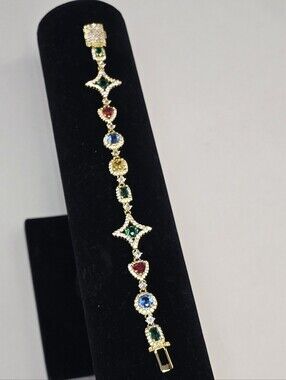 Rainbow Star Cluster Bracelet Hip-Hop Clasp Colorful Gemstone and Zircon 7"